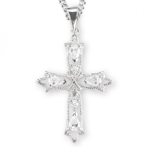 CROSS - 1.3" STERLING SILVER WITH CUBIC ZIRCONS - 18" CHAIN