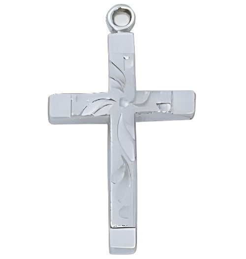 CROSS - .75"H - STERLING SILVER - ENGRAVED SWIRLS - 18" CHAIN