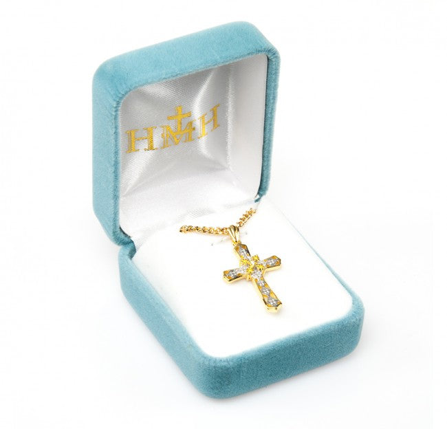 Cross 16k Gold Over Sterling with Cubic Zirconia on 18" Chain