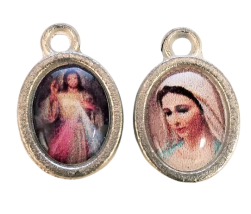 MEDJUGORJE MEDAL - 3/8"TWO-SIDED QUEEN OF PEACE & DIVINE MERCY- CHAIN IS SEPARATE.