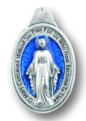 MIRACULOUS MEDAL - 1" BLUE ENAMEL BASE