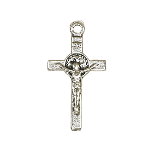 CRUCIFIX MEDAL - ST BENEDICT - .75" SILVERTONE