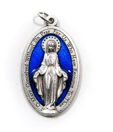 MIRACULOUS MEDAL - 1.125" BLUE ENAMEL BASE