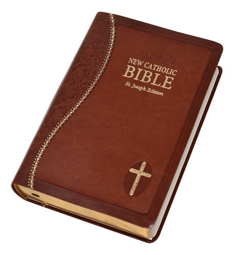 BIBLE: NEW CATHOLIC - ST. JOSEPH - BROWN FAUX LEATHER