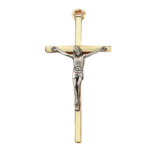 CRUCIFIX - 4" GOLD PLATED BRASS - PEWTER CORPUS