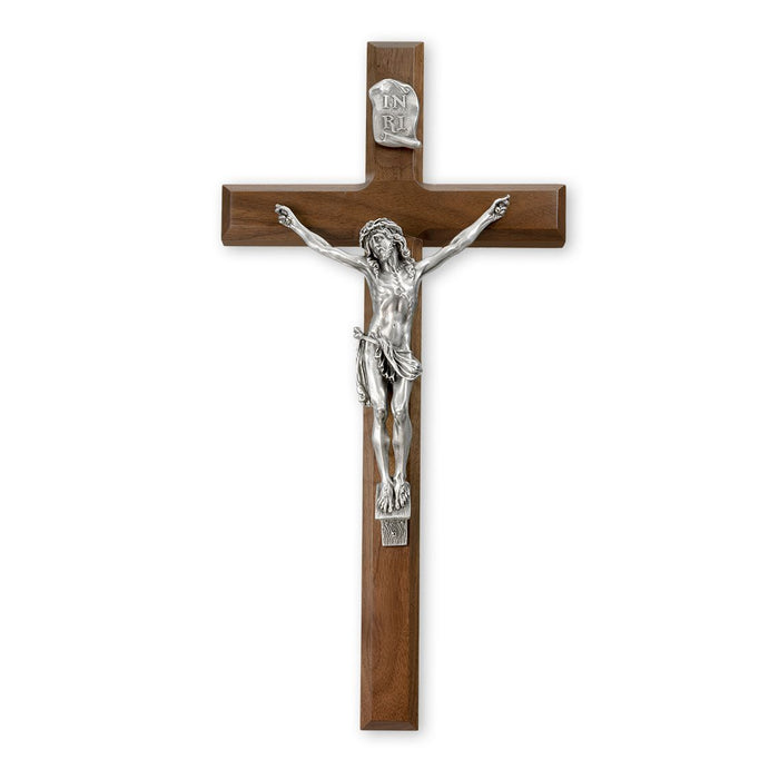 15" Walnut Cross with Antique Fine Pewter Corpus