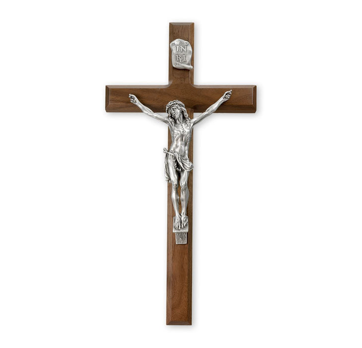 15" Walnut Cross with Antique Fine Pewter Corpus