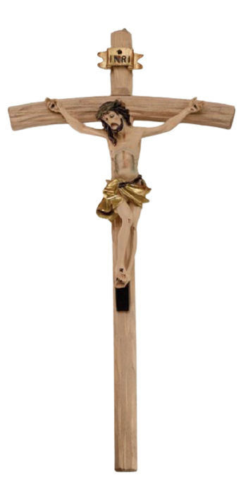 CRUCIFIX - 10" OBERAMMERGAU STYLE - CARVED WOOD-LIKE RESIN