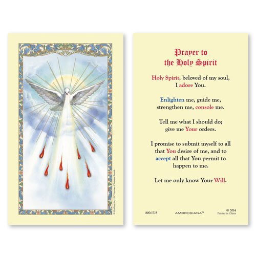 PRAYER TO HOLY SPIRIT CONFIRMATION HOLY CARD