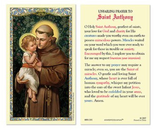 ST ANTHONY UNFAILING PRAYER HOLY CARD