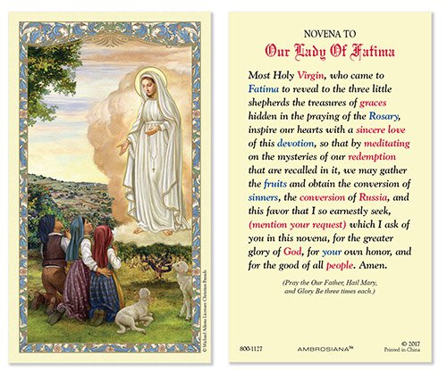 NOVENA TO OUR LADY OF FATIMA HOLY CARD