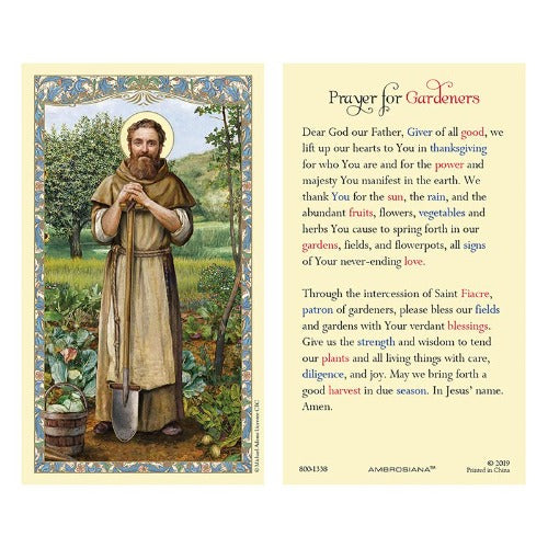 PRAYER TO ST FIACRE PATRON OF GARDENERS HOLY CARD