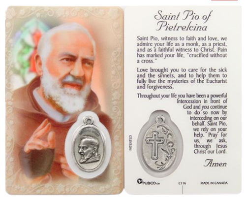 ST PIO - MEDAL ON PRAYER CARD