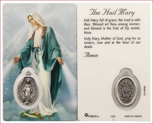 OUR LADY OF GRACE - MEDAL & HAIL MARY ON CARD