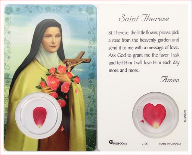 ST THERESE - ROSE PETALS ON PRAYER CARD