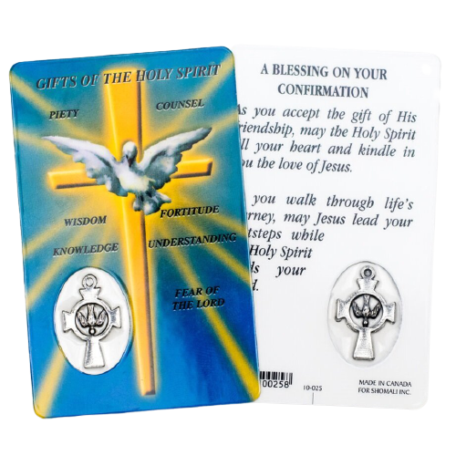 GIFTS OF THE HOLY SPIRIT PRAYER CARD WITH MEDAL