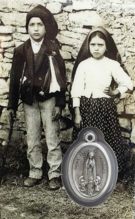 JACINTA & FRANCISCO OF FATIMA - MEDAL ON PRAYER CARD