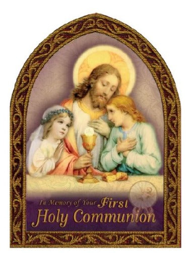 GREETING CARD - IN MEMORY OF FIRST COMMUNION - JESUS, BOY, GIRL