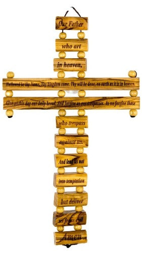 CROSS -  9.5" LORD'S PRAYER - OLIVE WOOD