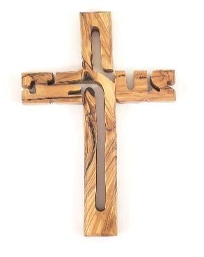 CROSS - 'JESUS' CUT OUT - 8" OLIVE WOOD