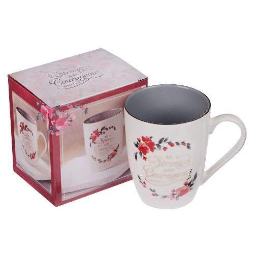 Coffee Mug Be Strong Pink Floral 12oz