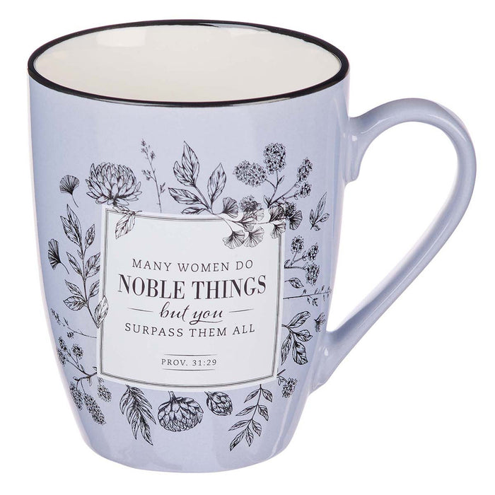 Coffee Mug Noble Things Lavender with Black and White Floral