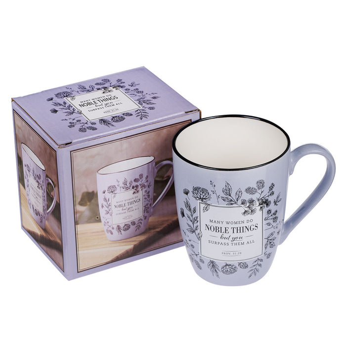 Coffee Mug Noble Things Lavender with Black and White Floral