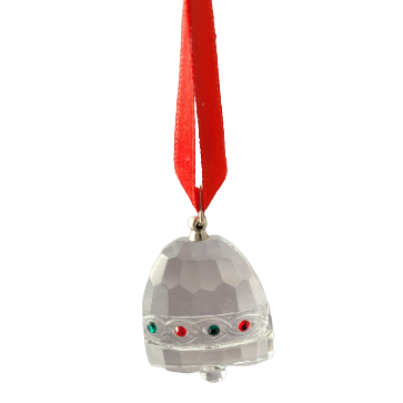 Ornament Glass Bell with Green and Red Crystals