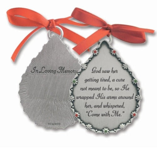 ORNAMENT - 'GOD SAW HER . .' TEAR SHAPE - PEWTER