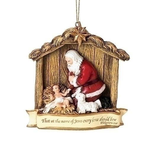 Ornament Kneeling Santa in Stable