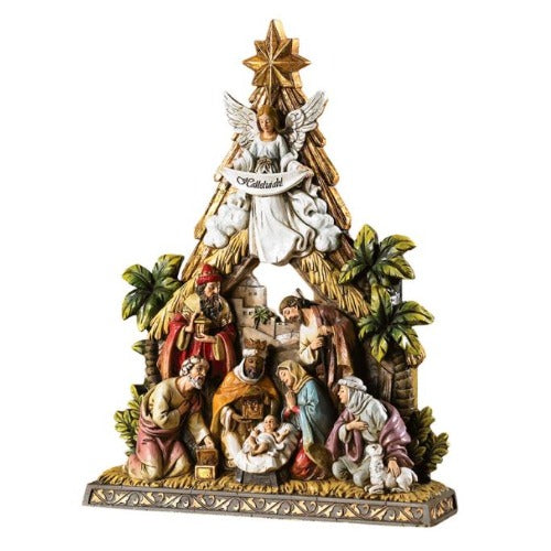 NATIVITY - ONE PIECE, 8 FIGURES - 10.5" - STONE/RESIN