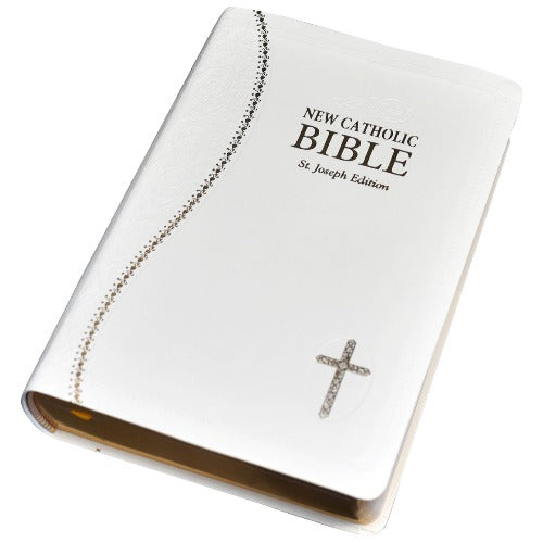 NEW CATHOLIC BIBLE - ST JOSEPH - WHITE FAUX LEATHER