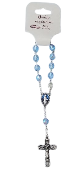 AUTO ROSARY - MIRACULOUS - BLUE CRYSTAL & ENAMEL