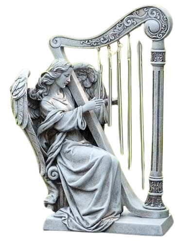 Garden Statue Angel with Windchime Harp