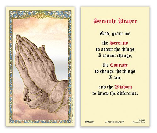 SERENITY PRAYER SHORT VERSION HOLY CARD