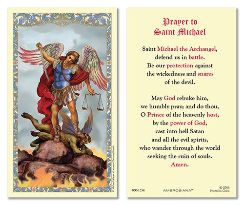 ST MICHAEL DEFEND US IN BATTLE RENI IMAGE HOLY CARD