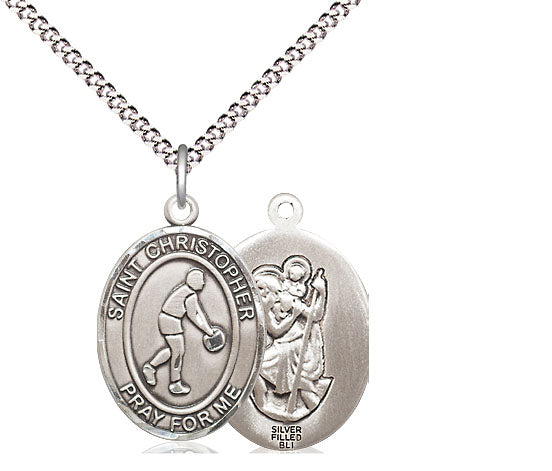 Basketball Medal Silver Filled with St Christopher on Back