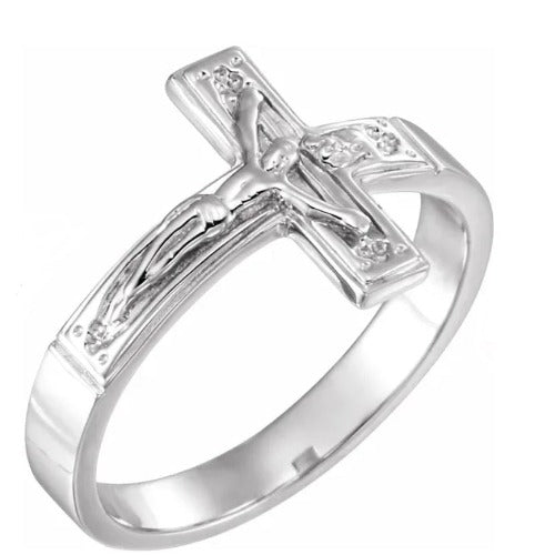 RING - CRUCIFIX IN 12MM STERLING SILVER - SIZE 6