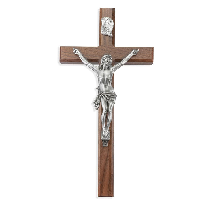 Wall Crucifix 15" Walnut and Pewter Corpus