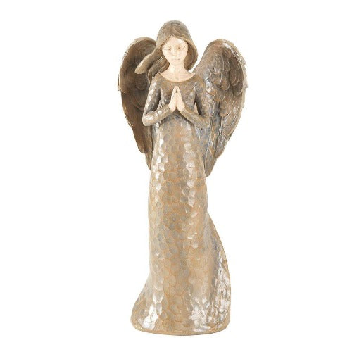 ANGEL FIGURE - PRAYING WITH HAMMERED LOOK FINISH - 10" RESIN