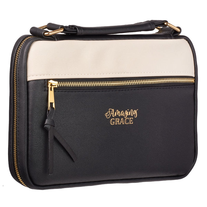 Bible Cover (M) "Amazing Grace" Classy Black & Tan