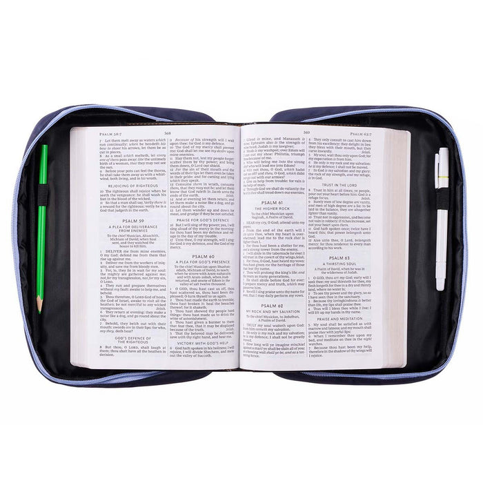 Bible Cover (M) "The Word of Our God" Pink Floral on Navy