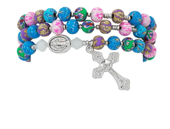 ROSARY BRACELET - 6MM MULTI-COLOR CLAY BEADS - TWIST