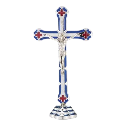 BLUE AND RED ENAMELED CRUCIFIX