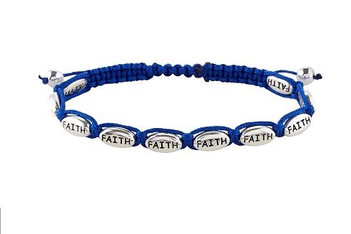 BRACELET WITH FAITH BEADS AND BLUE CORD