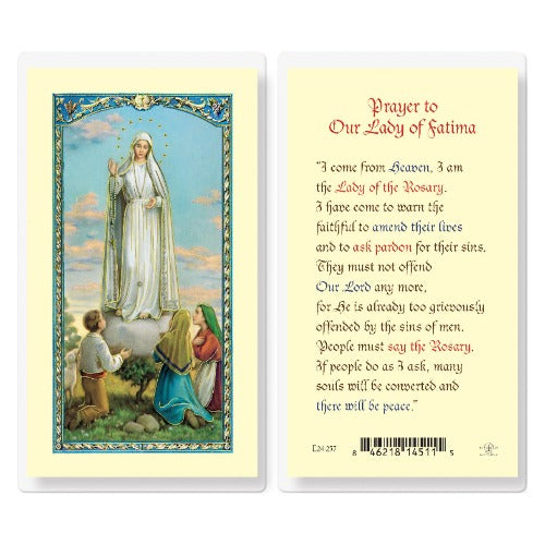 PRAYER TO OUR LADY OF FATIMA HOLY CARD