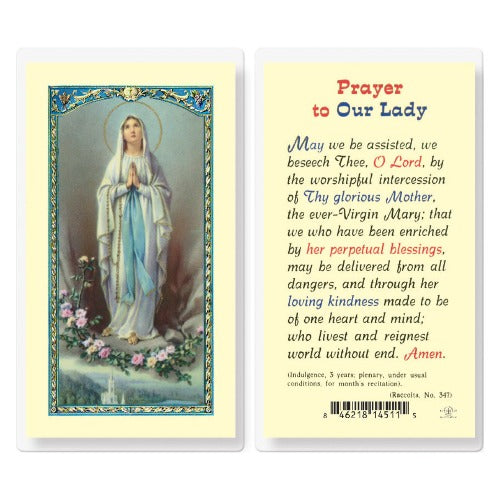 PRAYER TO OUR LADY OF LOURDES HOLY CARD