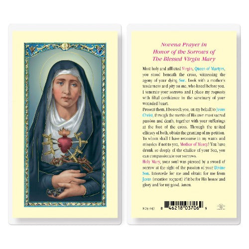 NOVENA IN HONOR OF SEVEN SORROWS OF MARY HOLY CARD