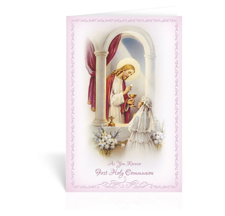 GREETING CARD - COMMUNION - GIRL KNEELING/JESUS