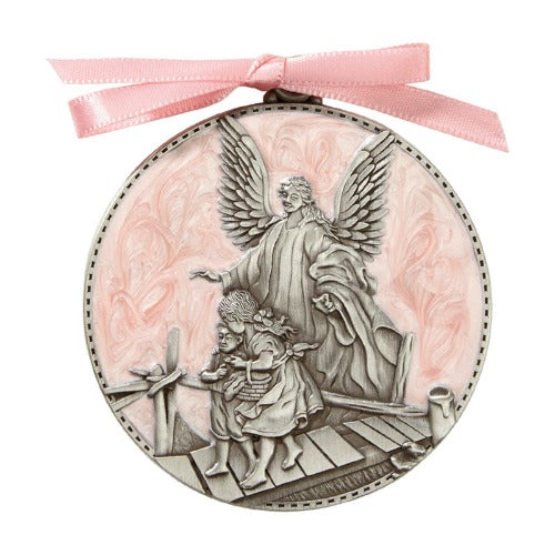 Crib Medal Guardian Angel with Pink Enamel